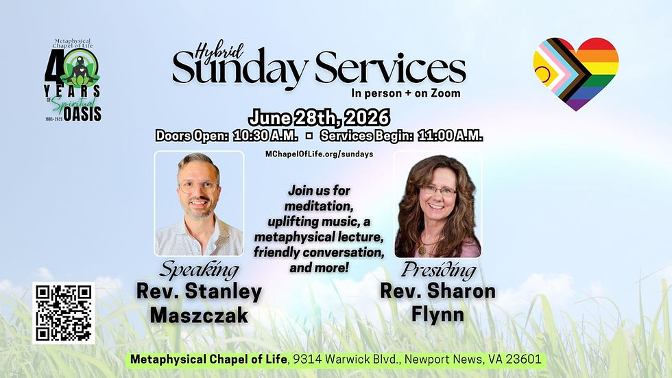 Sunday Services • Speaking: Rev. Stanley Maszczak • Presiding: Rev. Sharon Flynn (Hybrid)