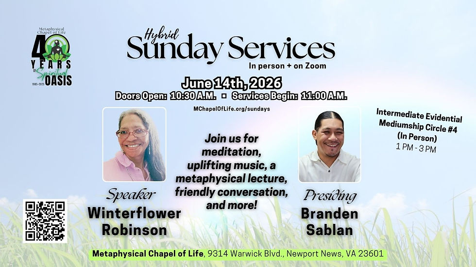 Sunday Services (Hybrid) • Winterflower Robinson speaking • Branden Sablan presiding