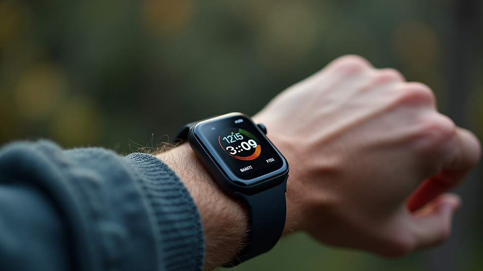 High angle view of a smartwatch displaying health metrics