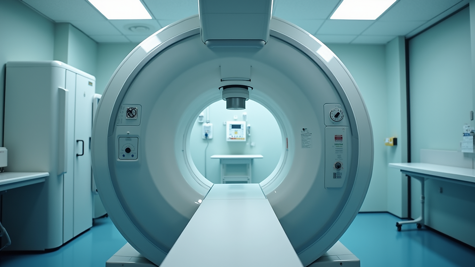 High angle view of a radiology machine in a clinical setting