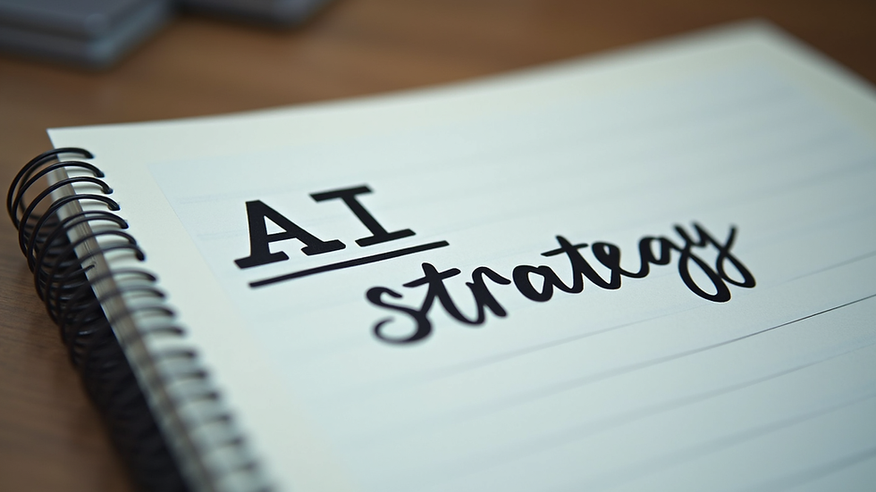 Close-up view of a notebook with handwritten notes on AI strategy