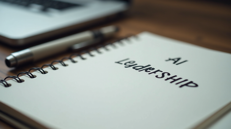 Close-up view of a notebook with AI leadership notes and a pen