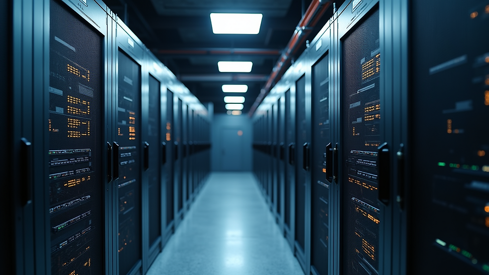 High angle view of a server room filled with high-tech equipment