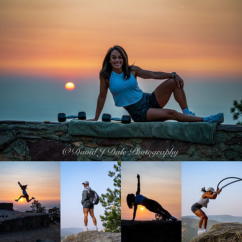 Collection of photos of a fitness professional working out at sunrise in Boulder Colorado