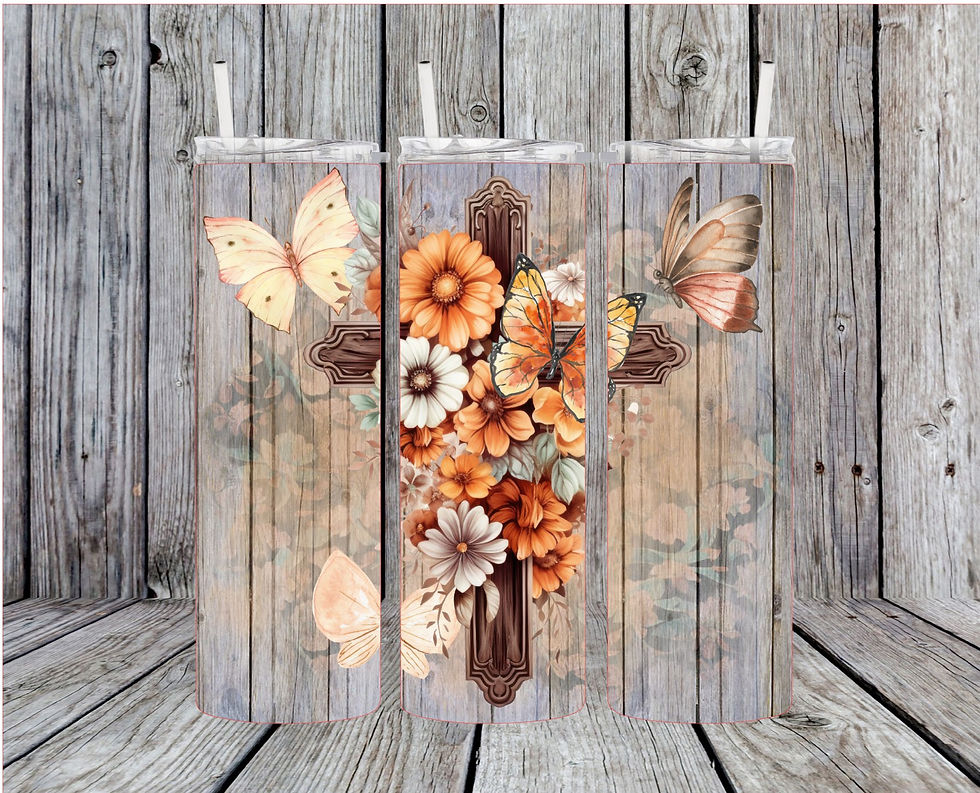 Beautiful Cross with Flowers and Butterflies Cup including Shipp