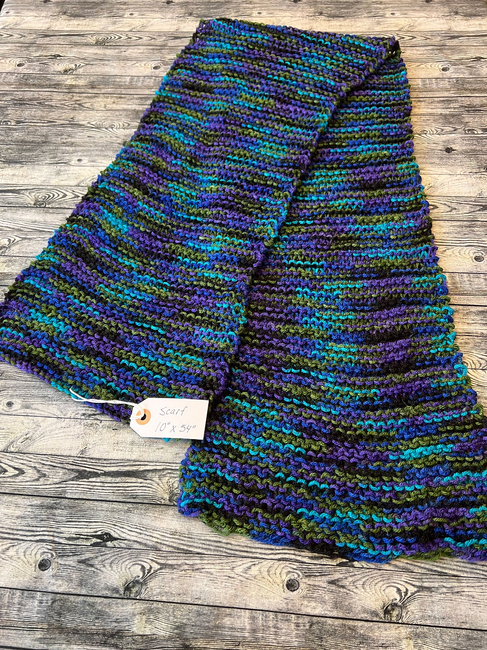 Mulit Colored Blues, Greens, Blacks and Purples Mediumweight Knitted Scarf