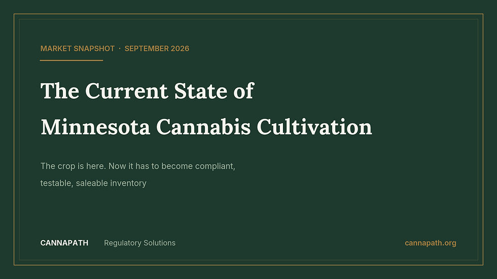 Title card for The Current State of Minnesota Cannabis Cultivation, a September 2026 market snapshot from CannaPath Regulatory Solutions.