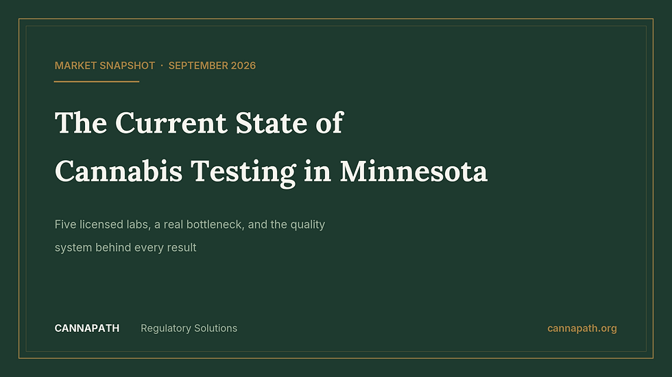 Title card for The Current State of Cannabis Testing in Minnesota, a September 2026 market snapshot from CannaPath Regulatory Solutions.