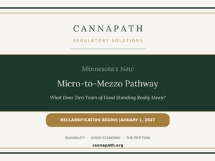 CannaPath title card for an article on Minnesota's micro-to-mezzo license reclassification pathway and what two years of good standing requires