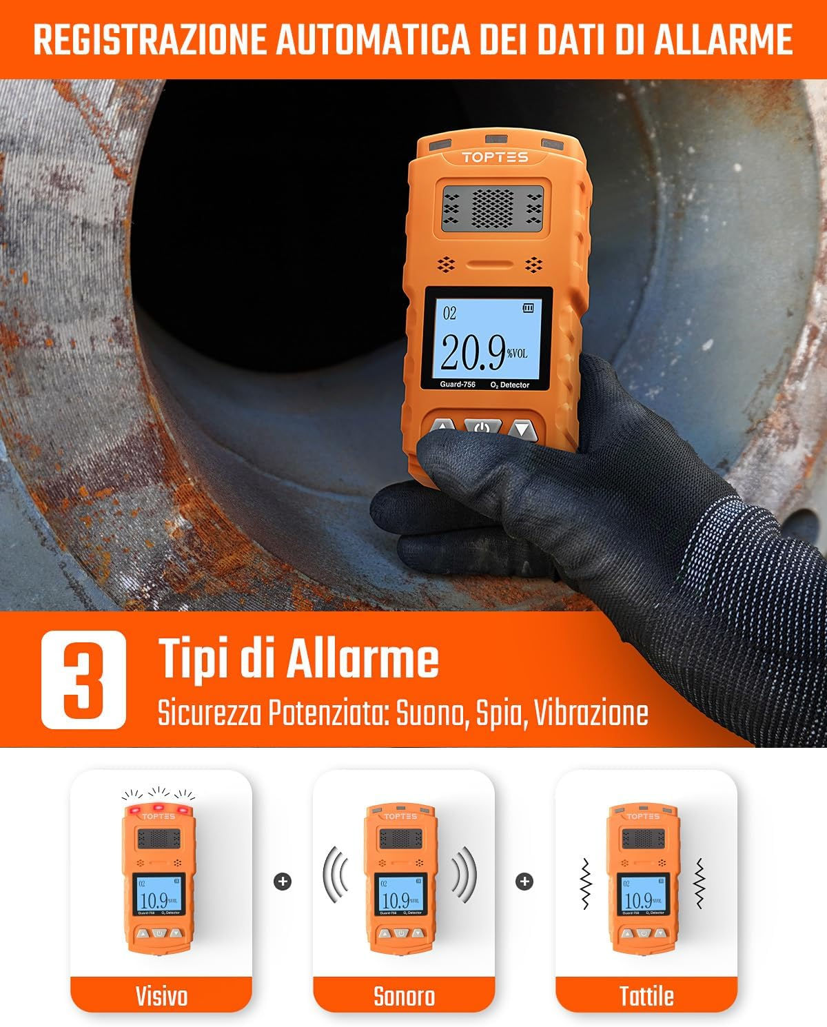 GALILEO 756 Monitor O2 Aggiornato, Rilevatore di Ossigeno Portatile, Risposta i