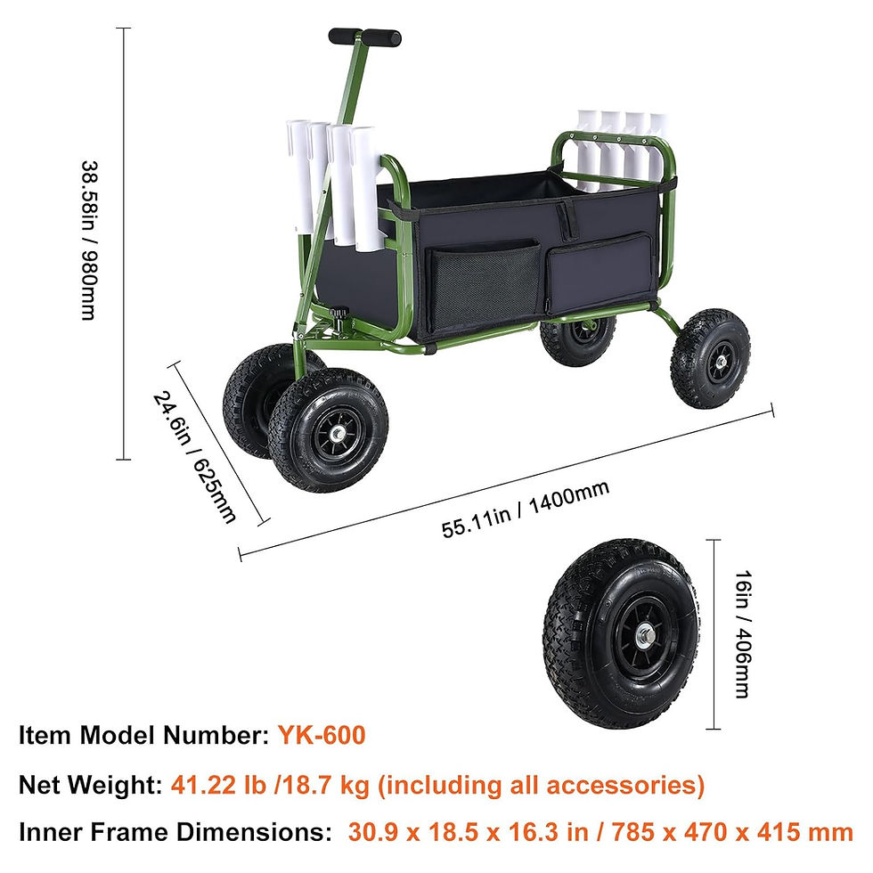 Miniatura: GEOFORNITURE Carrello da pesca da spiaggia, capacità di carico di 300 libbre, c