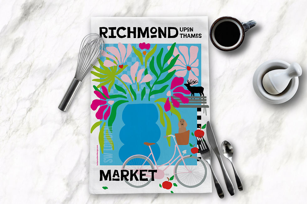 Thumbnail: Richmond Upon Thames Market Colourful Tea Towel