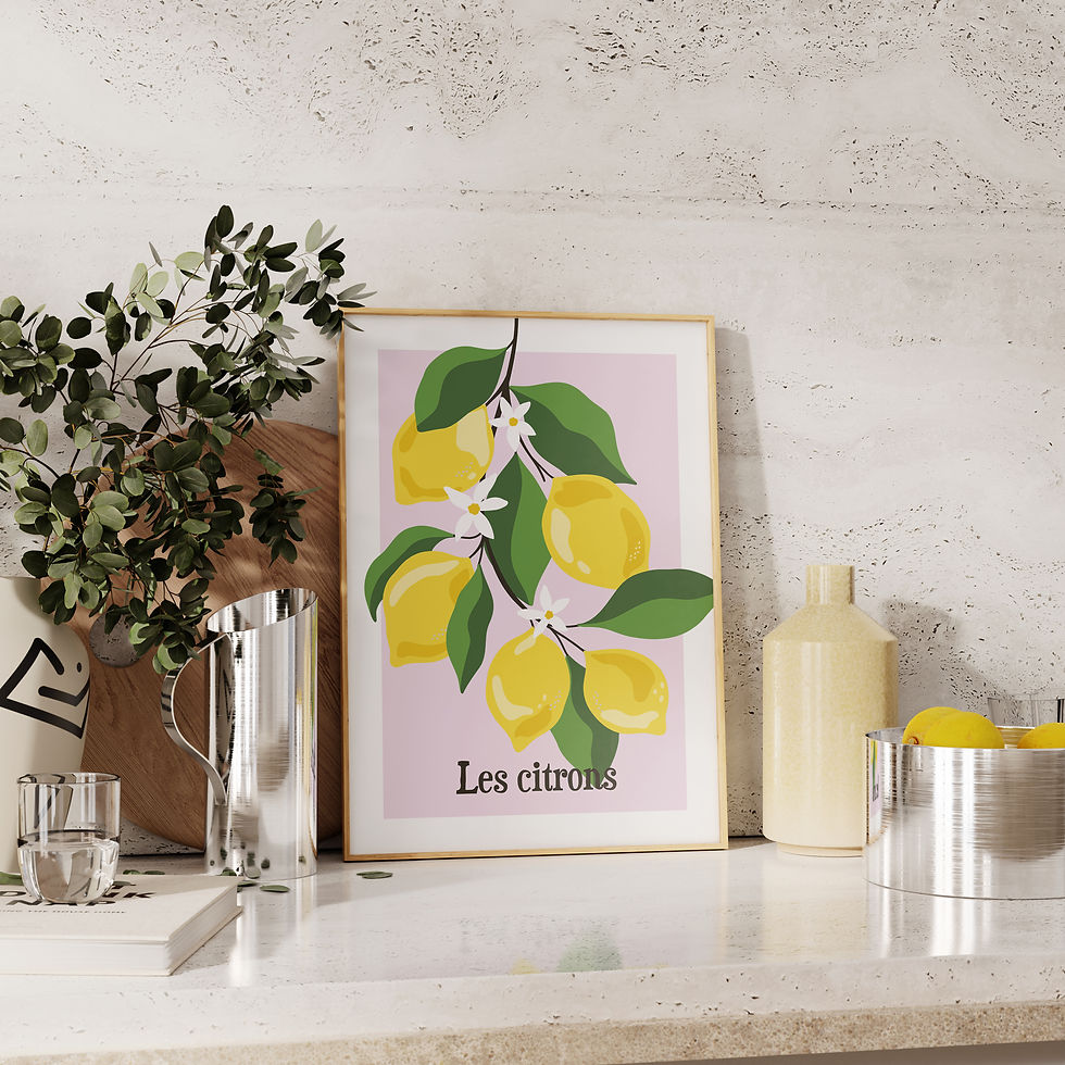 Thumbnail: On trend graphic Lemons fruit print with summery colours