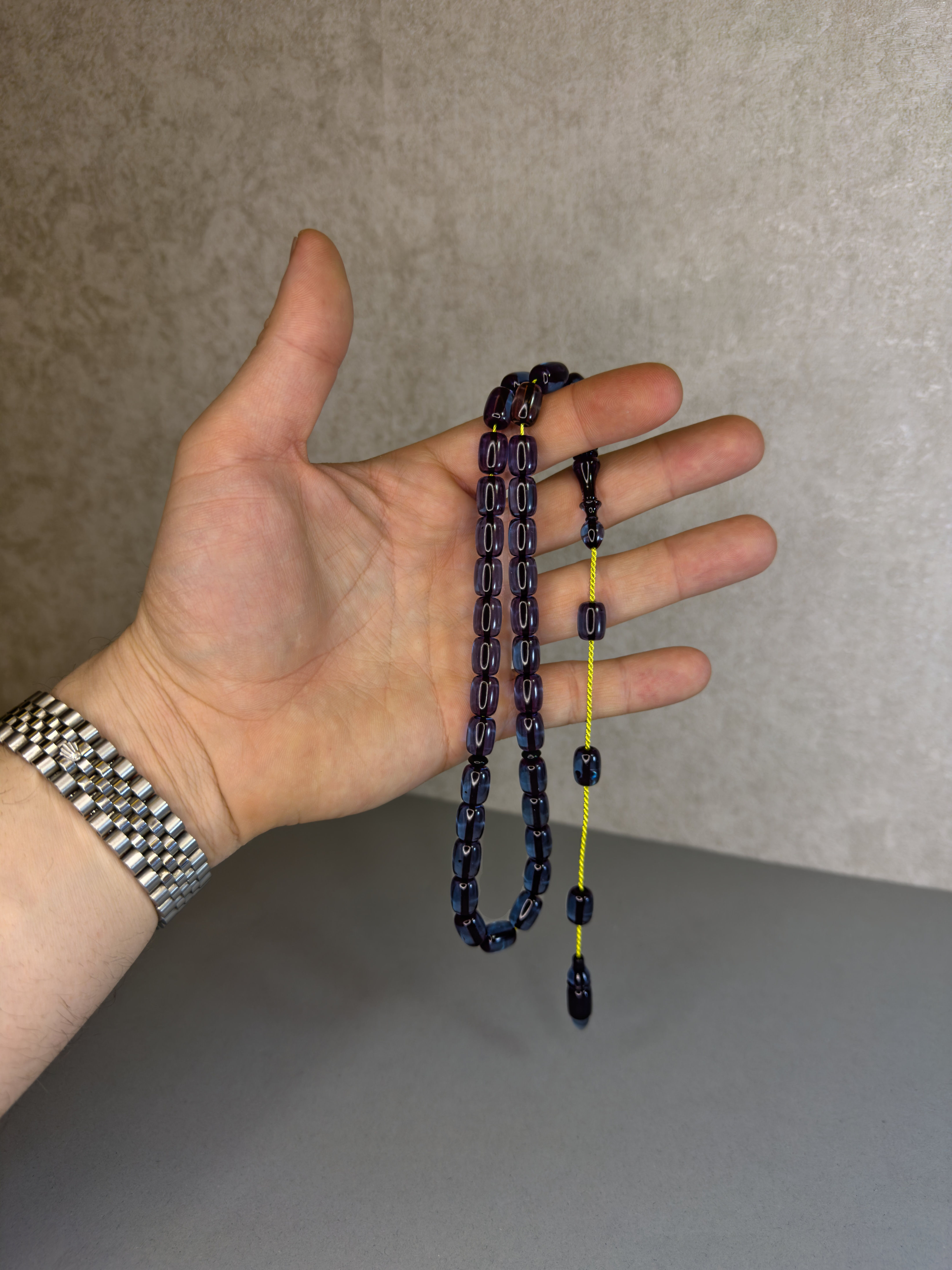 Mastercrafted Transparent Blue Fire Amber Tasbih – Capsule Cut