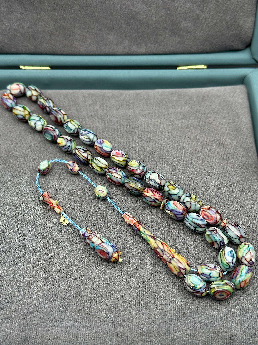 Thumbnail: French Galalith Tasbih – Multicolor Pattern Dalgiç Usta Signed