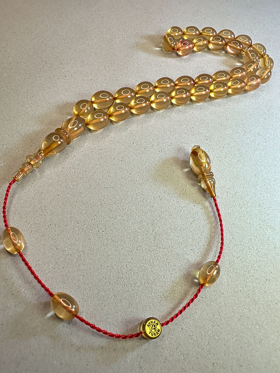 Thumbnail: Mastercrafted Honey Yellow & Subtle Red Toned Pressed Fire Amber Tasbih-Oval cut