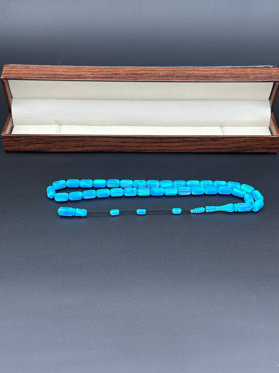 Thumbnail: Opal Tasbih – Ocean Blue Glow Barrel Cut
