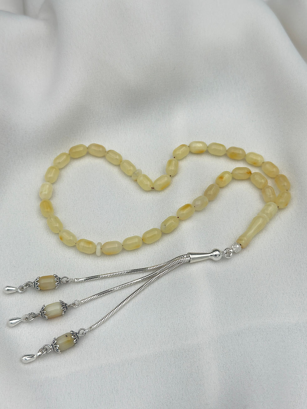 Thumbnail: Baltic Amber Tasbih – Butter Tone Silver Tassel