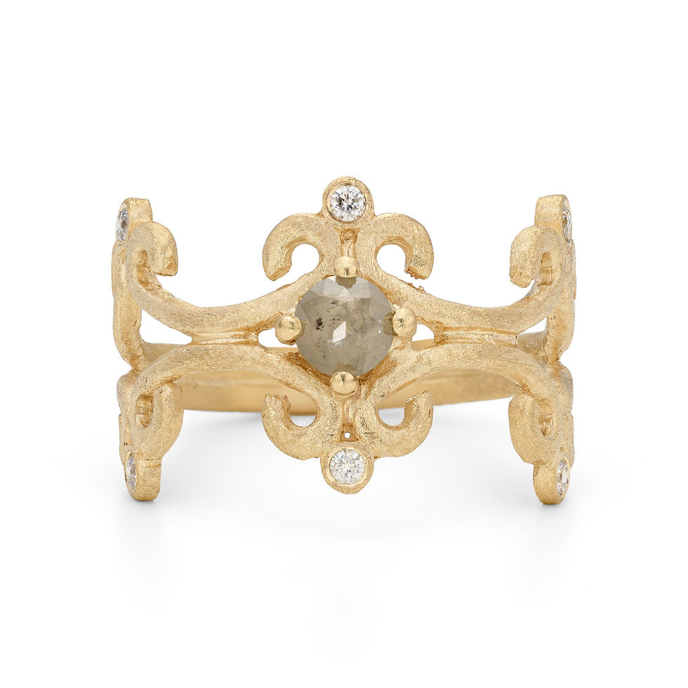 Thumbnail: 9ct yellow gold ring with brilliant cut salt & pepper and natural grey diamonds