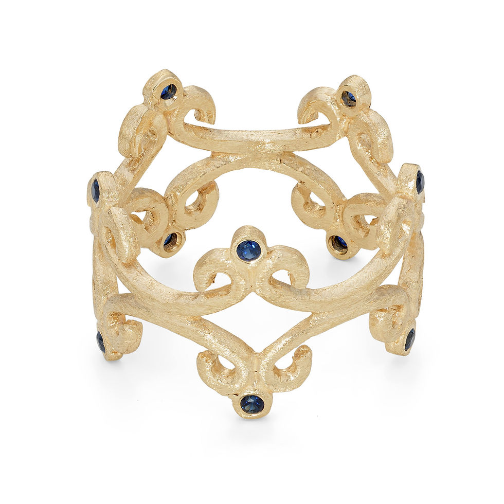 Thumbnail: 9ct yellow gold double ring with brilliant cut blue sapphires