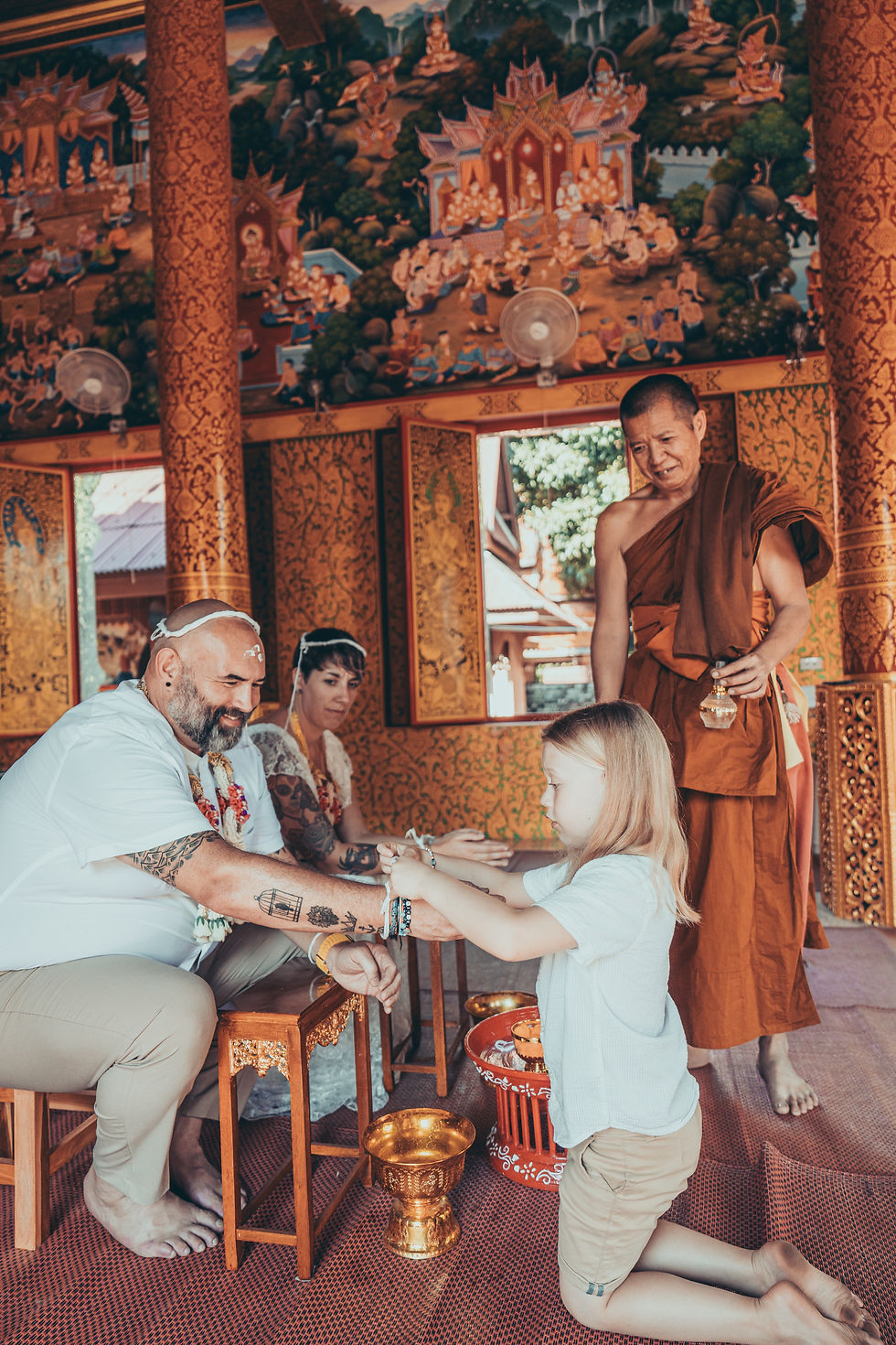 Son performing thai water blessing