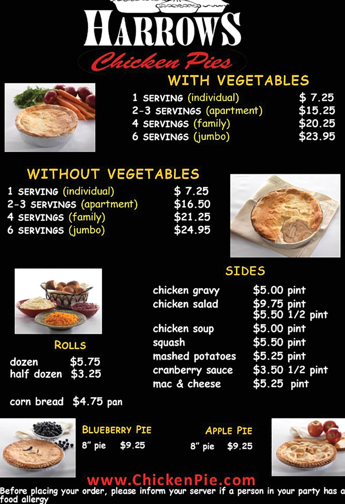 harrows Menu