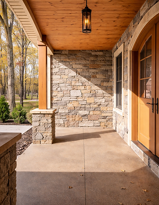 Rustic stone porch with lantern glow.png