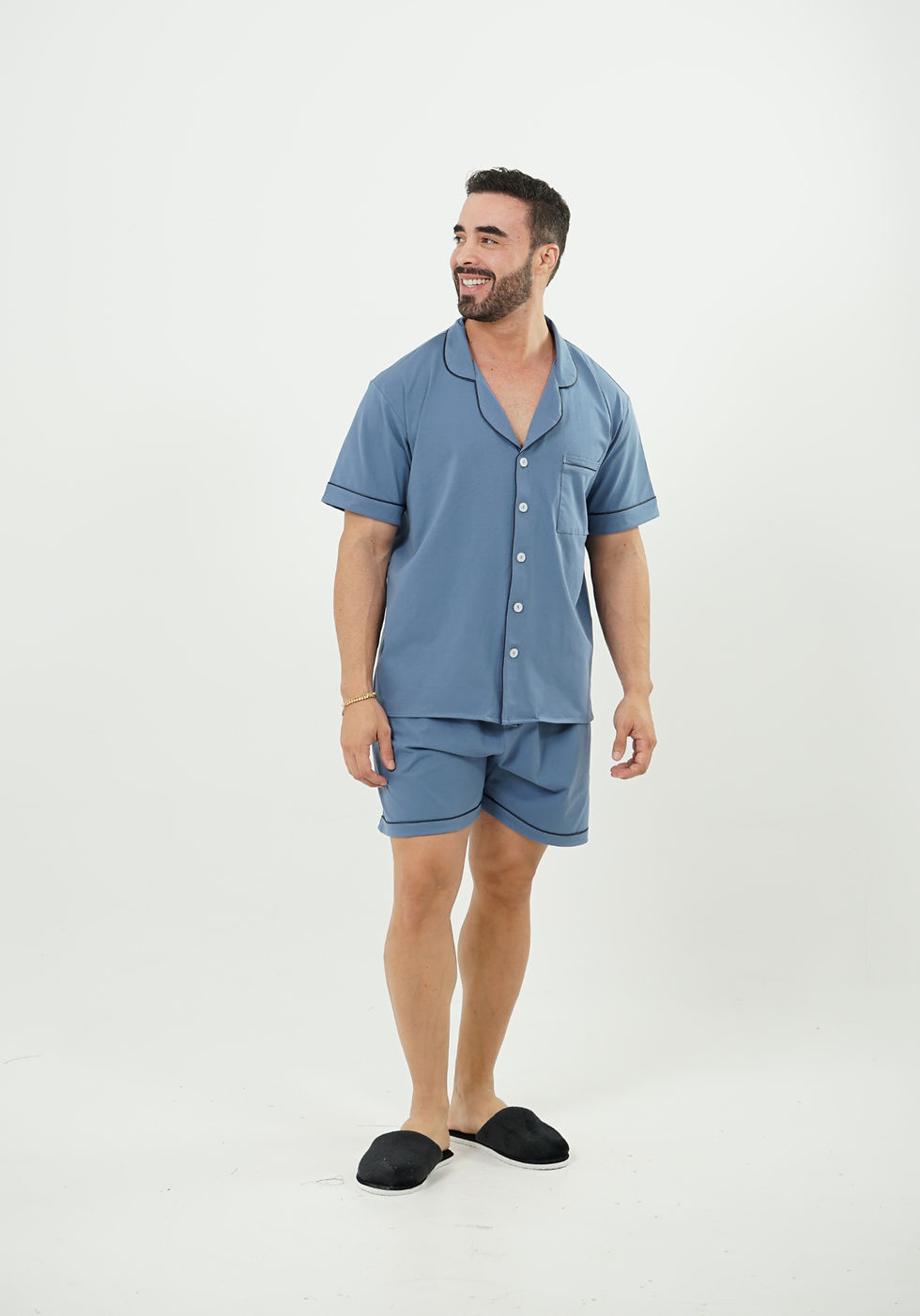 Miniatura: PIJAMA CORTA HOMBRE CLÁSICO AZUL CLARO