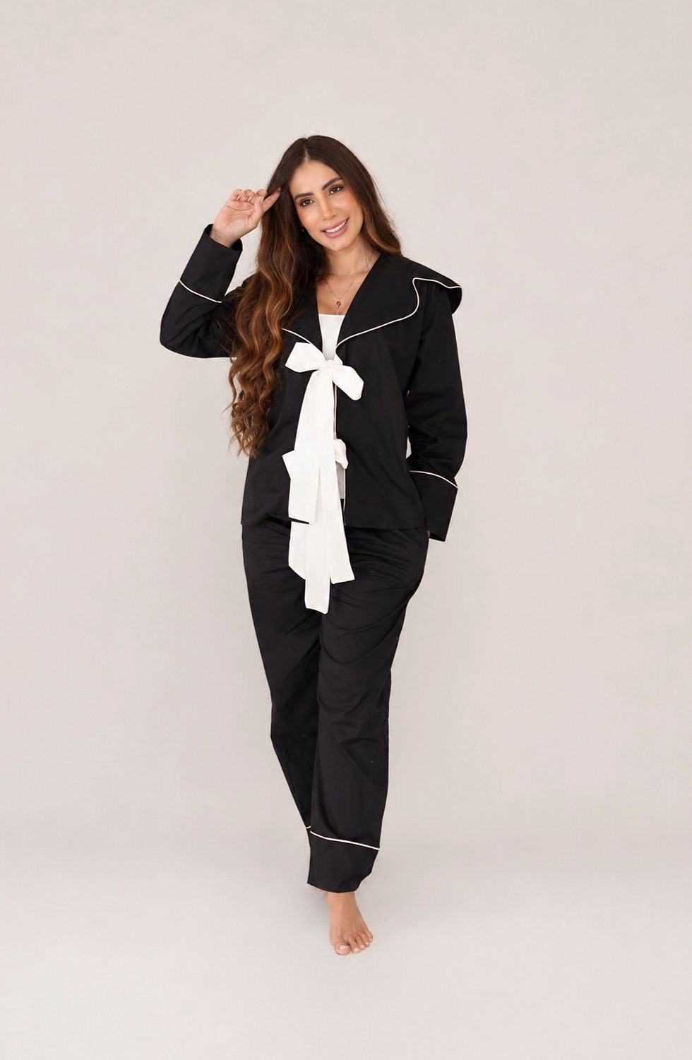 Miniatura: PIJAMA MUJER THE GIRLIES NEGRA CON LAZOS BLANCOS