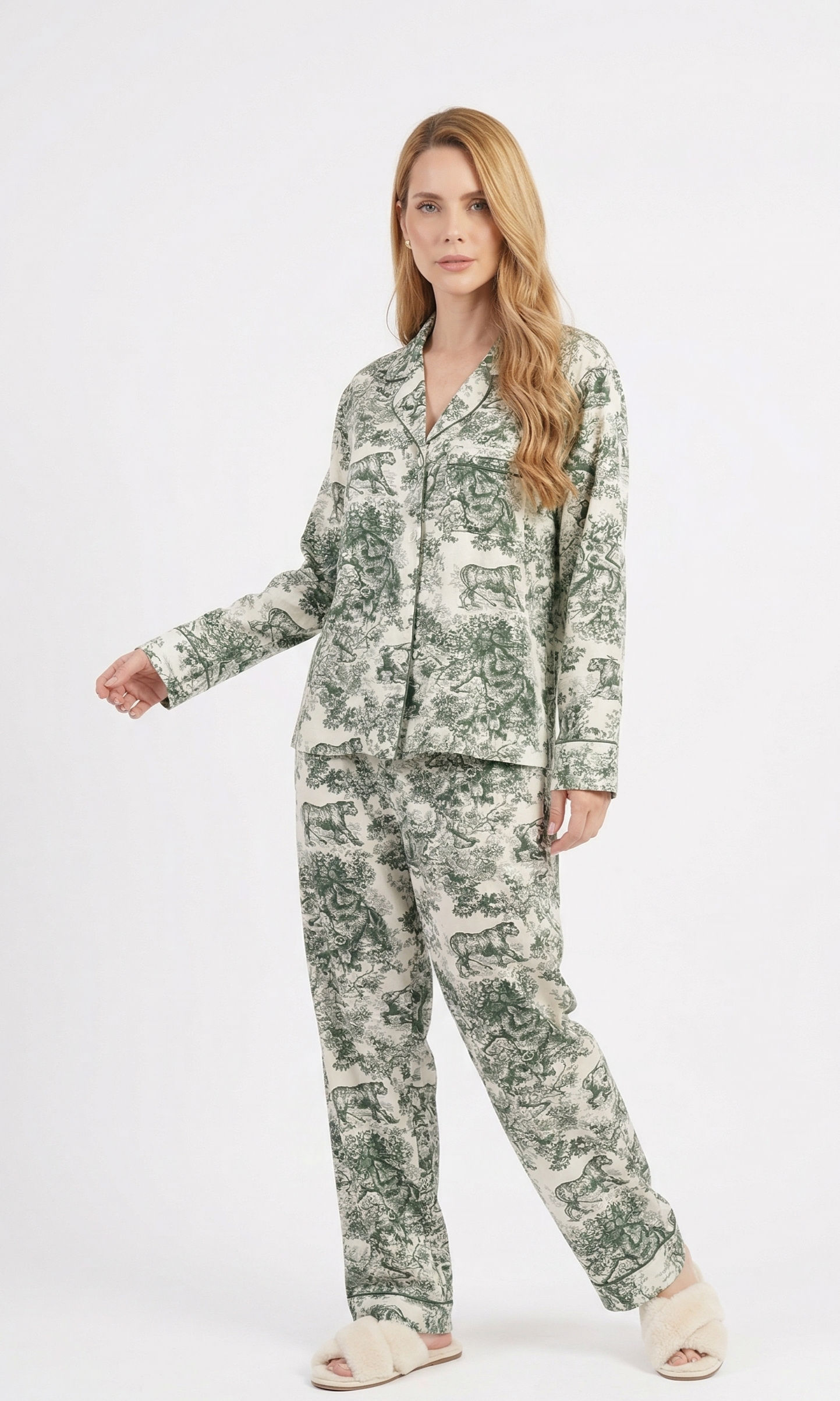 PIJAMA DE PANTALON TOILE DE JOUY VERDE
