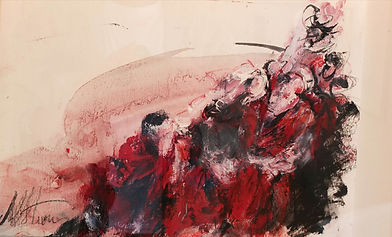 Peinture de Martine STURM : joute oratoire au Tibet