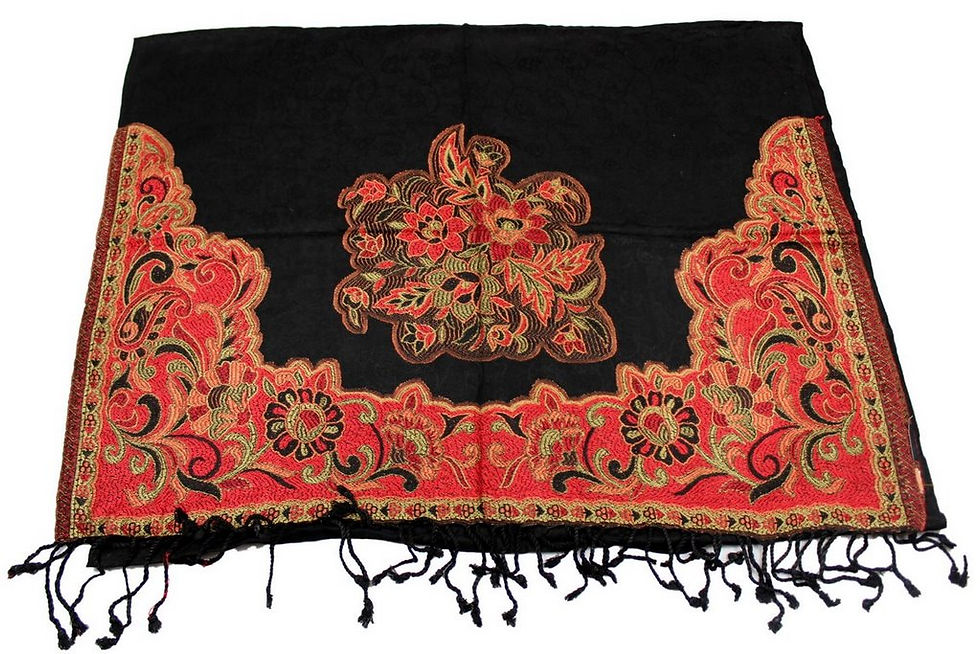 Miniature : Étole Viscose Unie Bordure Motif Floral N13