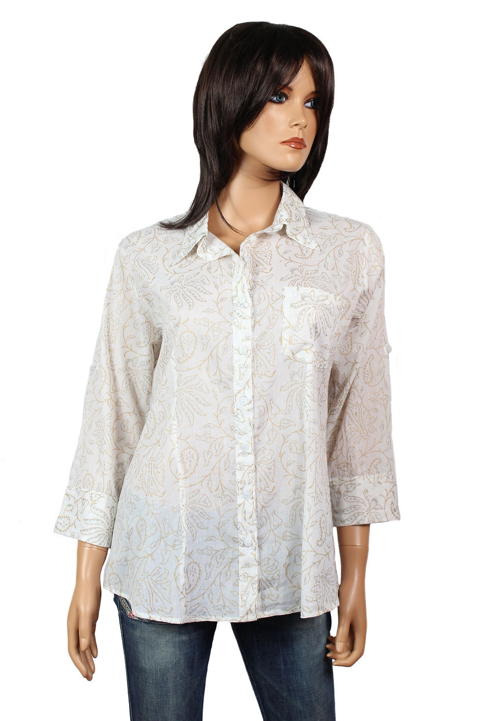 Chemisier - Blanc - Block print doré - 14031CH