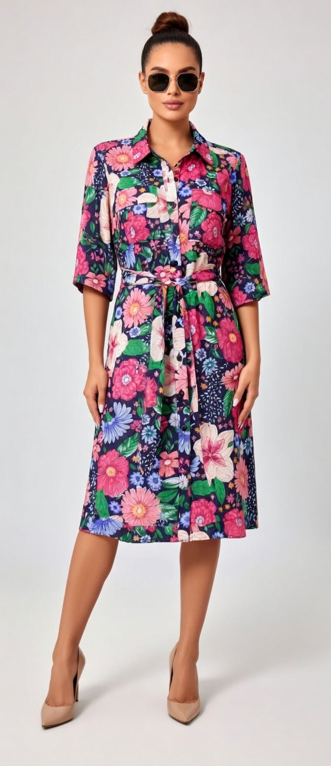 Miniature : Robe Courte Chemise Saharienne - Belle de nuit - 20005RBCC -