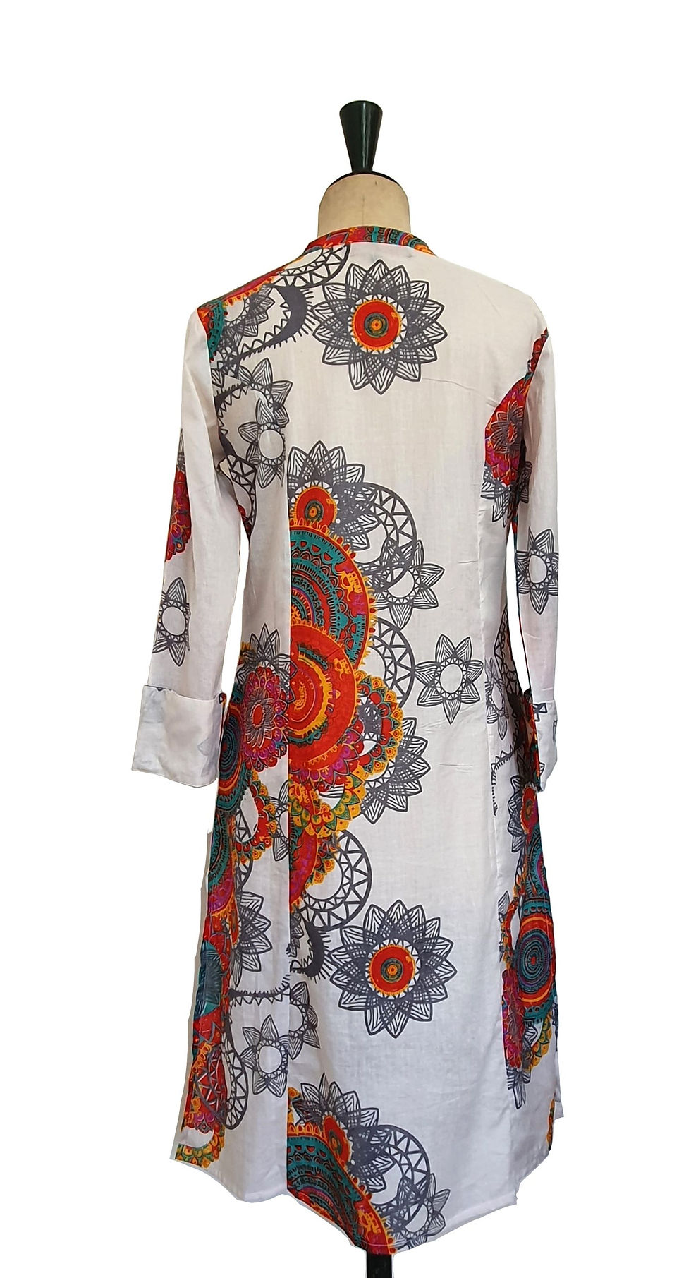 Miniature : Robe Kurta Col Mao - Mandala fleuri  - Orange - 18011RBK