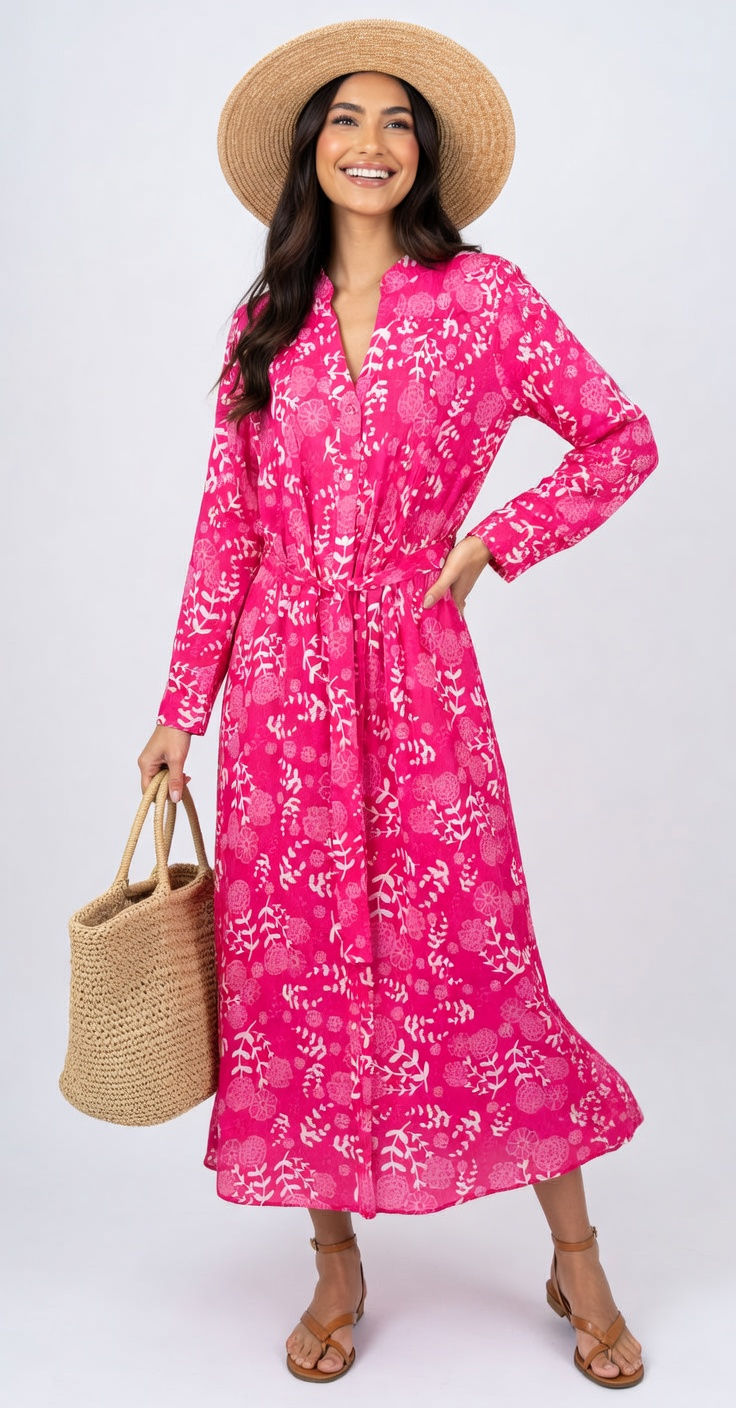 Miniature : Robe Longue Plissée - Pivoine - 20040RBLPL