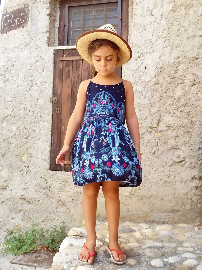 Miniature : Robe courte fille made in France 'Nuit d'Orient' bleu marine