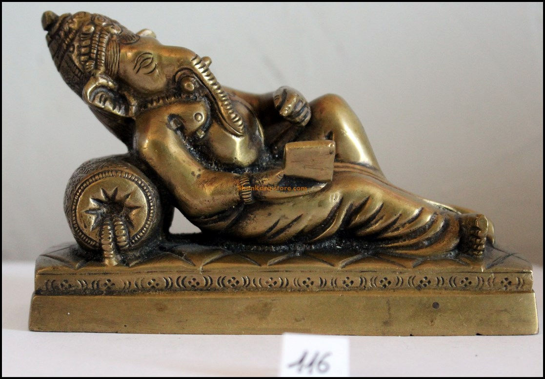Statue Ganesh allongé écrivant les Véda Bronze N116
