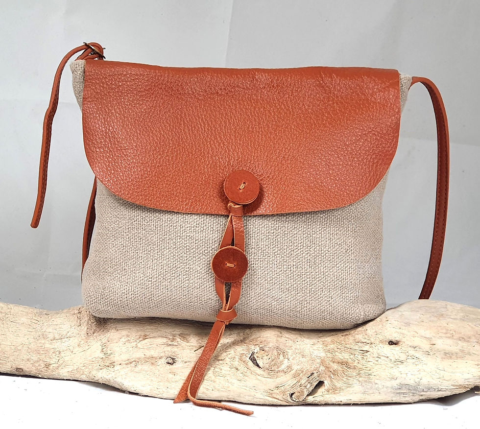 Miniature : Sac à main Bandoulière/Besace - Cuir et Lin - Beige