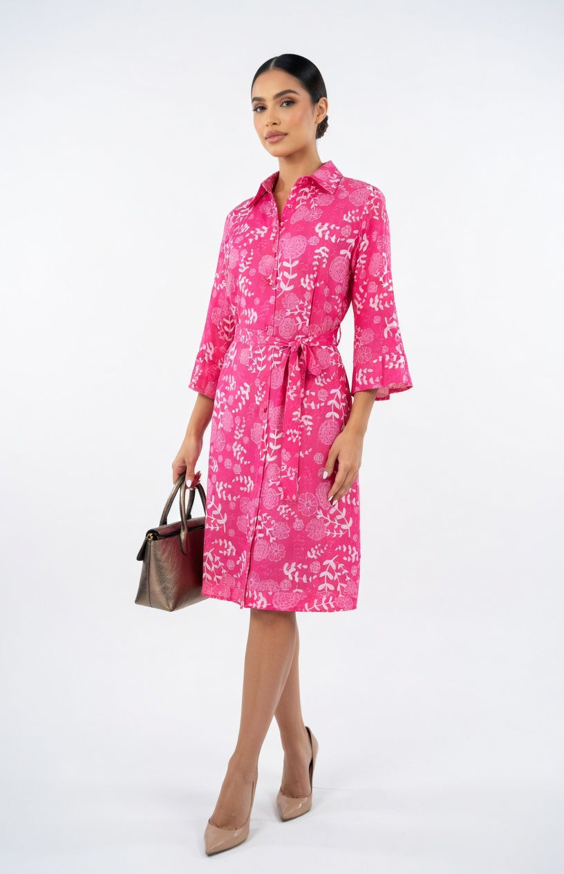 Miniature : Robe Courte Chemise Saharienne - Pivoine - 20004RBCC -