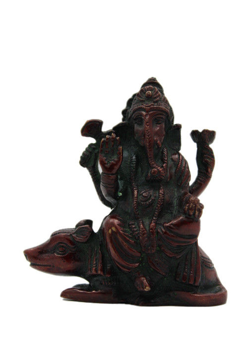 Statue Ganesh assis sur la souris Mushika Bronze N329