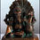 Miniature : Statue Ganesh Vitaka assis et son véhicule le paon  Bronze N148
