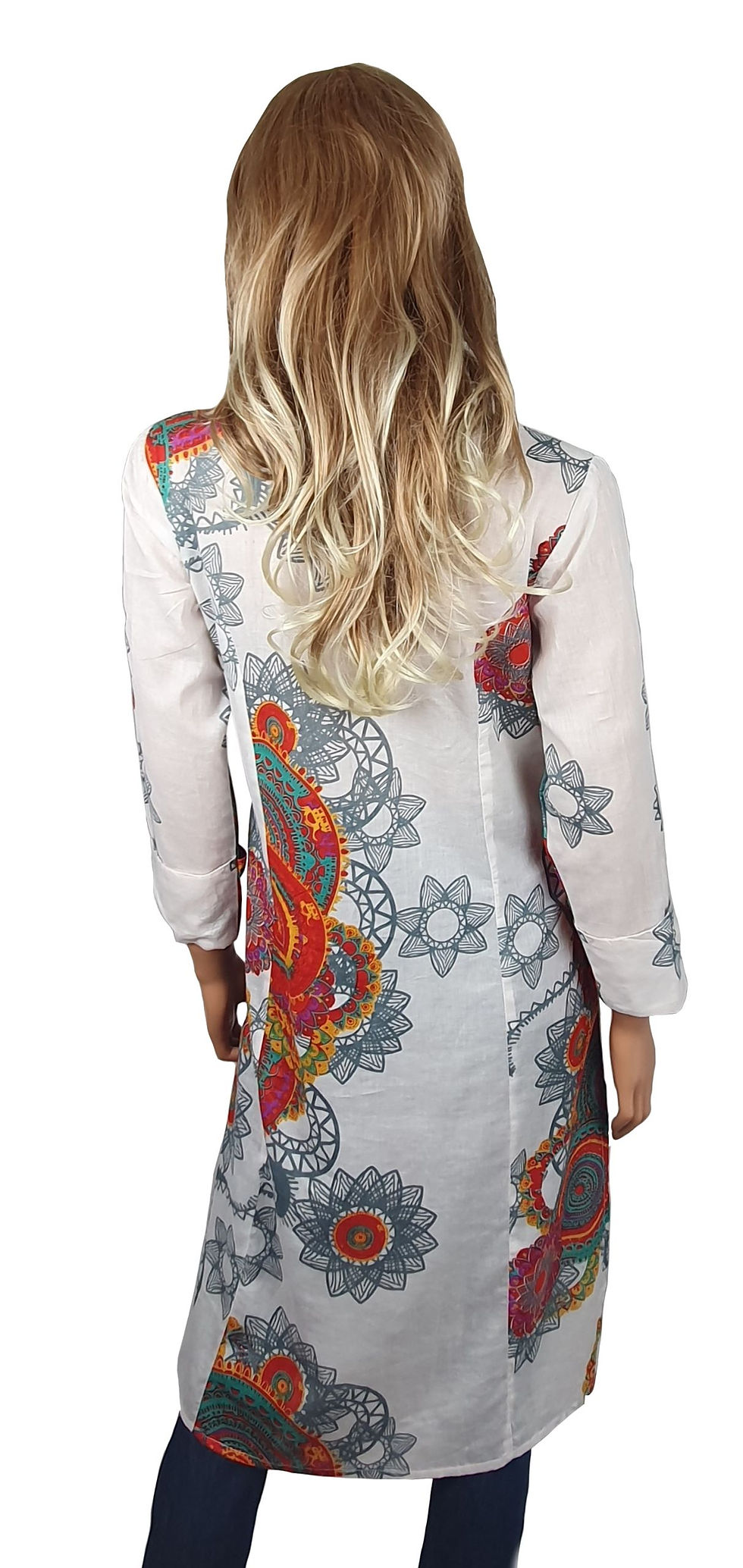Miniature : Robe Kurta Col Mao - Mandala fleuri  - Orange - 18011RBK