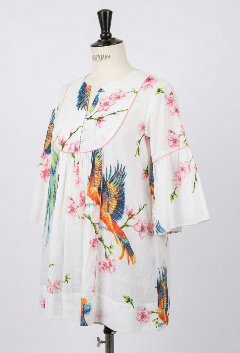 Miniature : Tunique Romantique - Blanche - Oiseaux - 15001TR