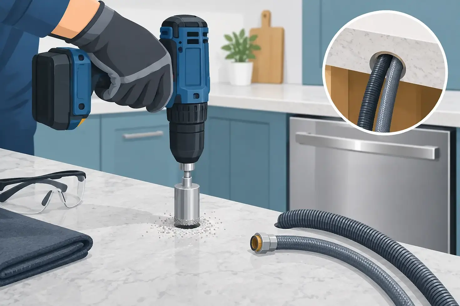 How to Drill Stone for Dishwasher Hoses Safely