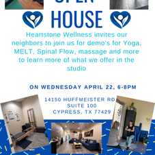 open house at heartstone wellness on wendesday april 22, 6-8pm