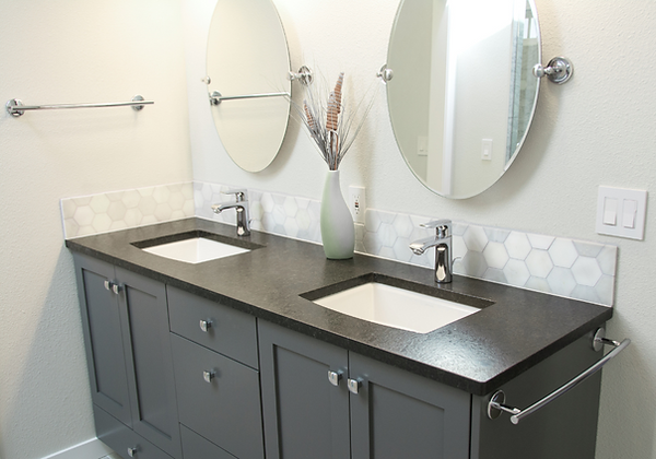 Modern bathroom remodel with double sink vanity by G&B Contracting – handyman plumbing and cabinetry in Ada County