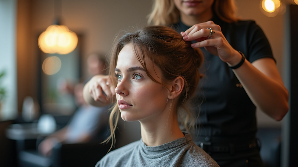 Eye-level view of a stylish haircut being done at Flow Hairstudio