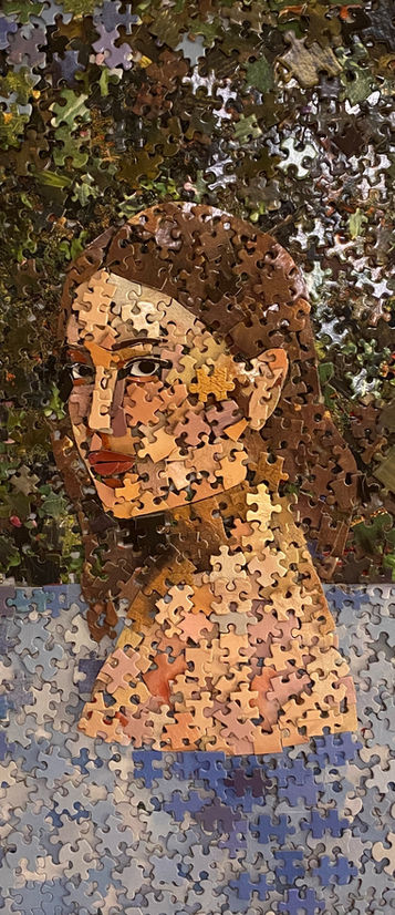 Meredith Maher Puzzle Art Art Made from Puzzle Girl in Water pieces Artist Tiktok
