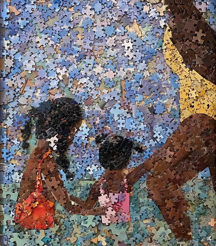 Meredith Maher Black Girls in Pool Instagram Puzzle Art Art Made from Puzzle pieces Artist Tiktok